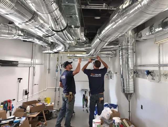 Bedford Air Duct Cleaning technician applying professional duct sealing solutions in Bedford