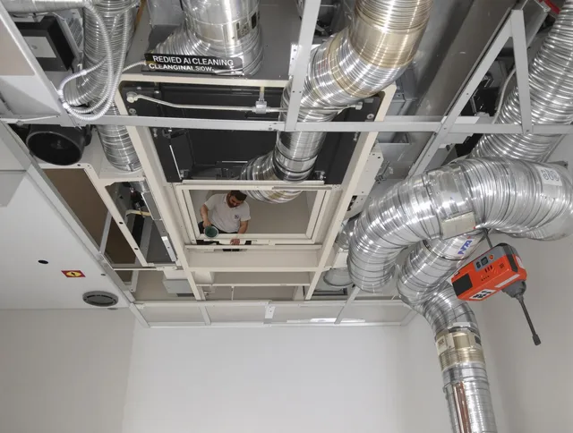 Bedford Air Duct Cleaning technician performing detailed central duct system cleaning in Bedford