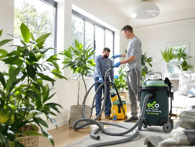 Bedford Air Duct Cleaning technician performing eco-friendly duct cleaning using sustainable methods in Bedford